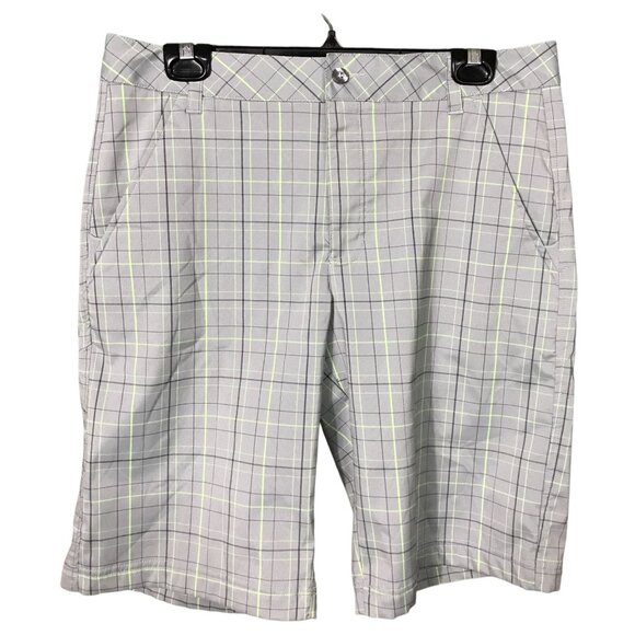 Fila Gray Neon Yellow Black Checkered Athletic Shorts Mens 32 - Picture 1 of 4